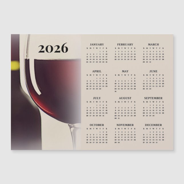 Wine Design 2026 Calendar Magnetic Card (Anverso)