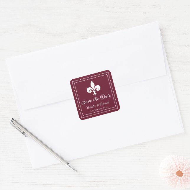 Wine Fleur de Lis Save the Date Pegatinas (Sobre)