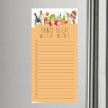 WINE Grocery Shopping List Bloc de notas magnético<br><div class="desc">Cuto "cosas para comer con vino" diseño de la lista de compras de comestibles con una bolsa de comestibles llena de comida y botellas de vino.</div>