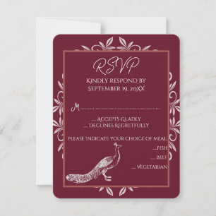 Wine Peacock Flourish Wedsh Tarjeta RSVP