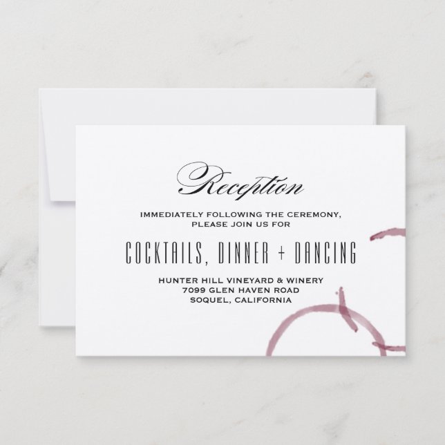 Wine Stains Winery Vineyard Boda Tarjeta de Recepc (Anverso)