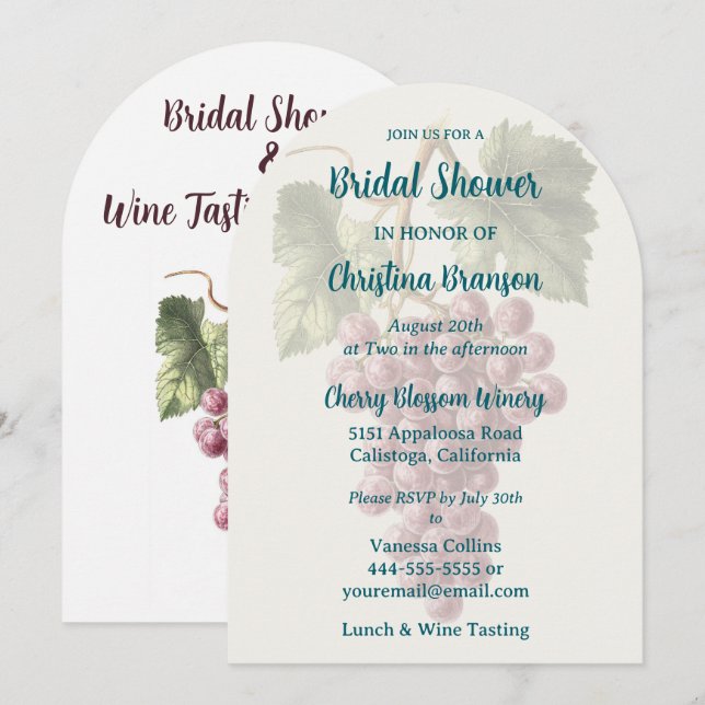Wine Tasting Luncheon Bridal Shower Invitación (Anverso / Reverso)