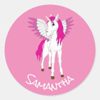 Wing Unicorn Fiesta Pegatina redondo rosa clásico