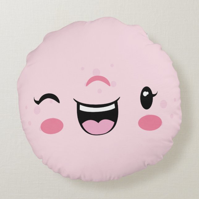 Winking rosa Kawaii Rodo de almohada (Reverso)
