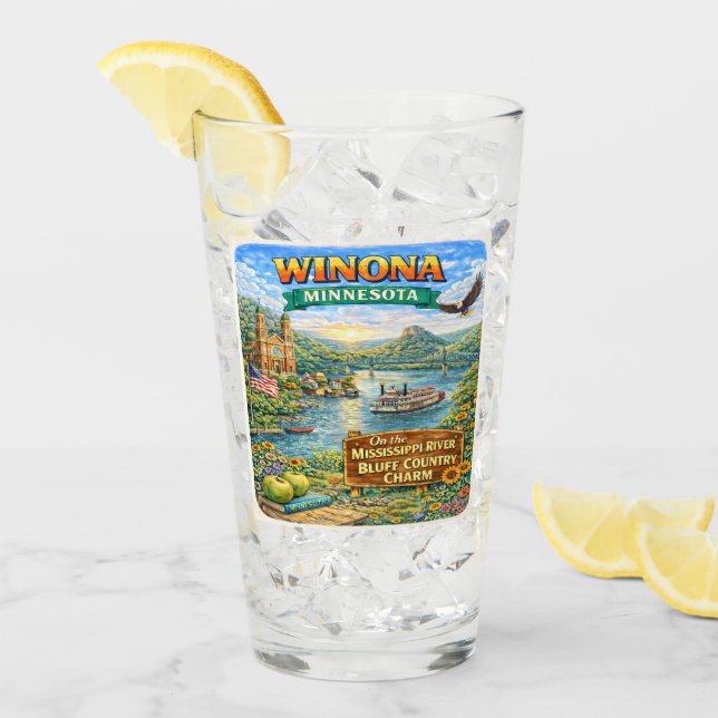 Winona, MN Minnesota Souvenir Gift Glass (Anverso (hielo))