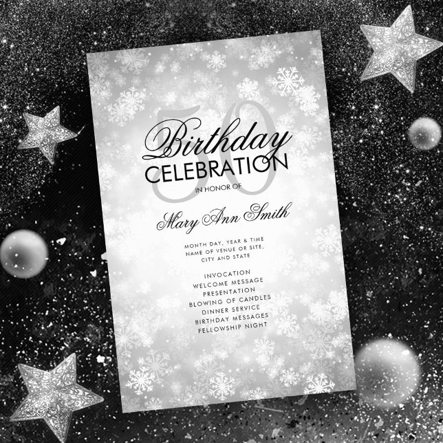 Winter 50 Birthday Program Plata Wonderland Menú (Subido por el creador)