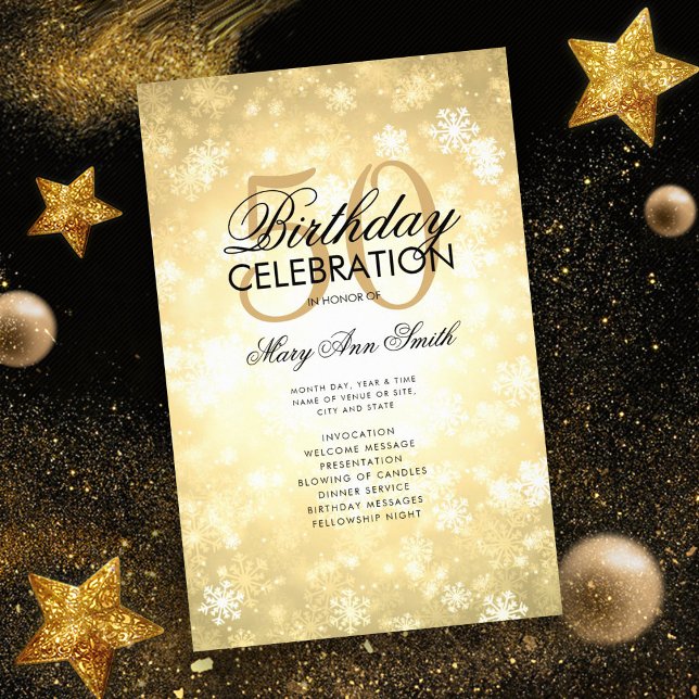 Winter 50th Birthday Program Gold Wonderland Menú (Subido por el creador)