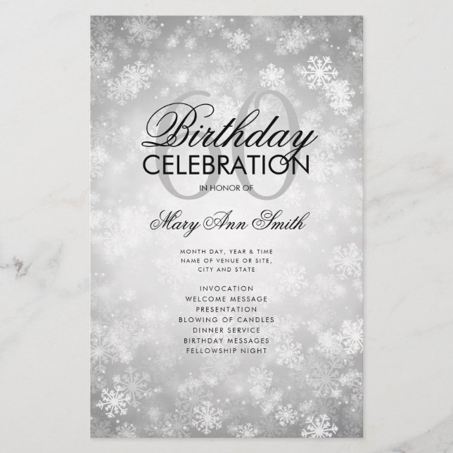 Winter 60 Birthday Program Plata Wonderland Menú (Frente)