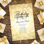 Winter 70th Birthday Program Gold Wonderland Menú<br><div class="desc">Elegante diseño de "Programa de fiesta de cumpleaños" con copos de nieve de invierno y luces en oro con texto personalizado.</div>