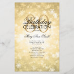 Winter 80th Birthday Program Gold Wonderland Menú<br><div class="desc">Elegante diseño de "Programa de fiesta de cumpleaños" con copos de nieve de invierno y luces en oro con texto personalizado.</div>