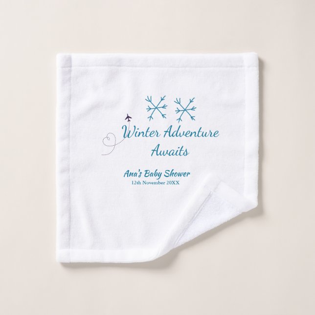 Winter Adventure awaits baby shower blue snowflake (Toallita)