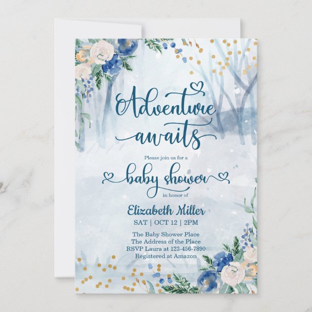 Winter Adventure espera a Baby Shower acuarela (Anverso)