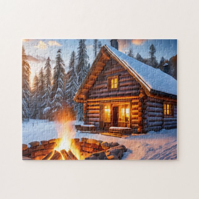 Winter Art Log Cabin Easy Brain Art Puzzle Winter (Horizontal)