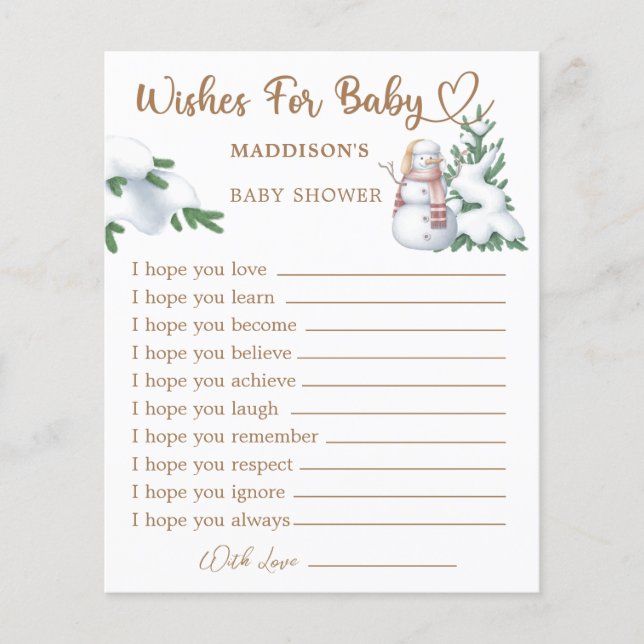 Winter Baby Shower quiere una tarjeta de bebé (Anverso)