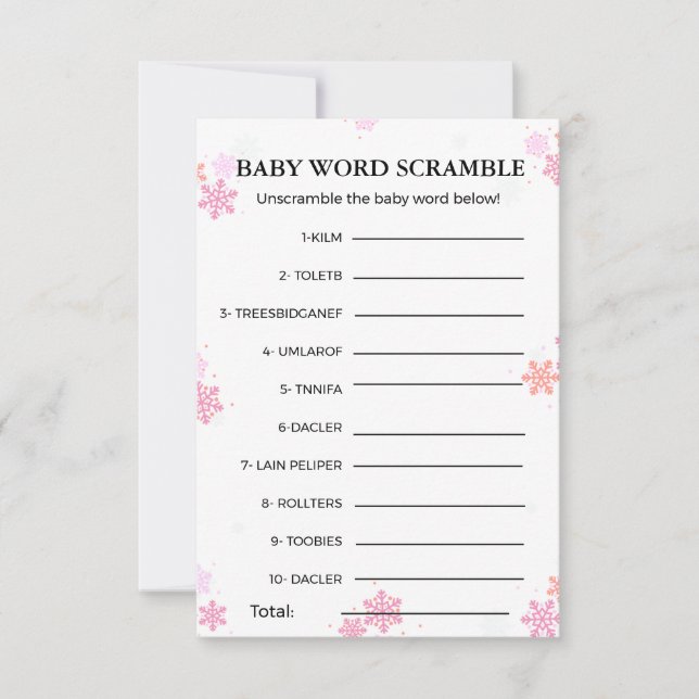 Winter Baby word scramble juego de ducha bebé (Anverso)