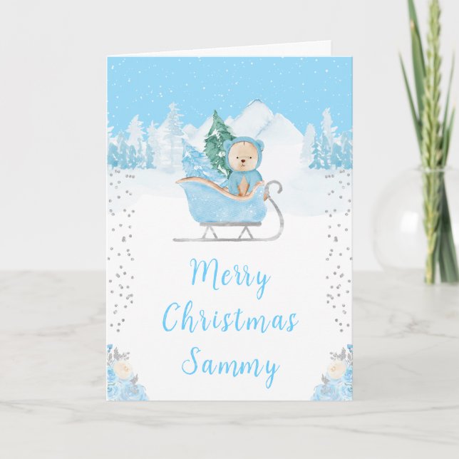Winter Bear Blue Sleigh Feliz Navidad (Anverso)