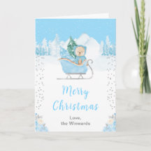 Winter Bear Blue Sleigh Feliz Navidad