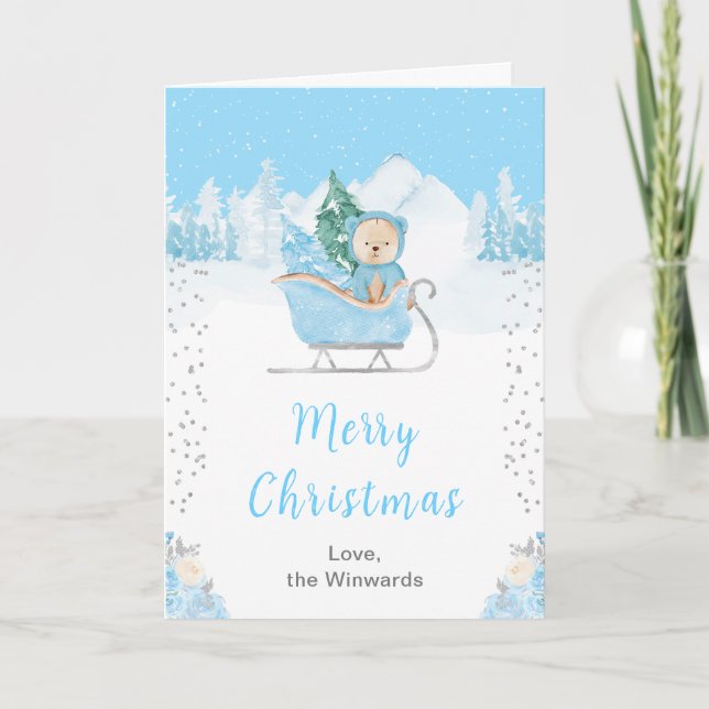 Winter Bear Blue Sleigh Feliz Navidad (Anverso)