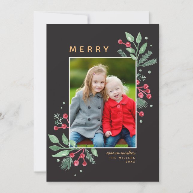 Winter Berries Greenery Fotos navideñas de Feliz (Anverso)