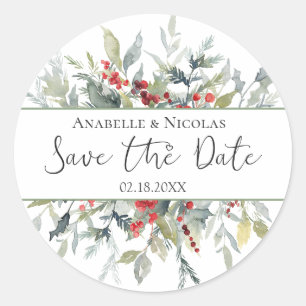 Winter Berries Greenery Save the date Pegatina