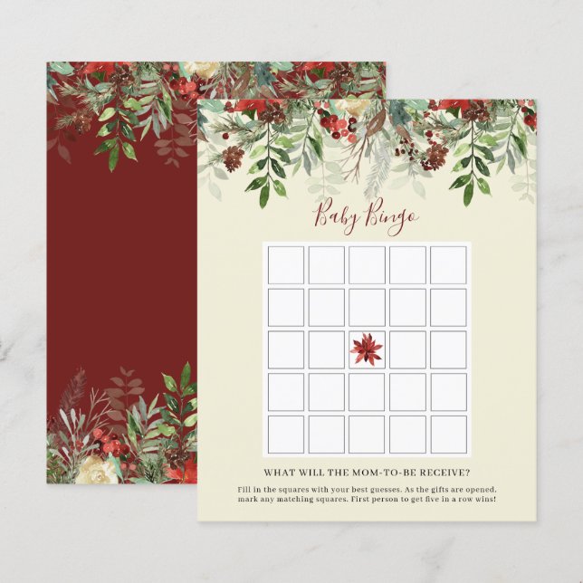 Winter Berries | Tarjeta de juego de bingo Baby Sh (Anverso / Reverso)
