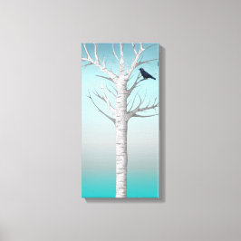 Winter Birch Grove con pájaro 10x20 Lienzo envuelt