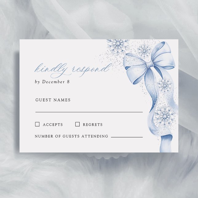 Winter Blue Bow Bridal Shower RSVP Card (Subido por el creador)