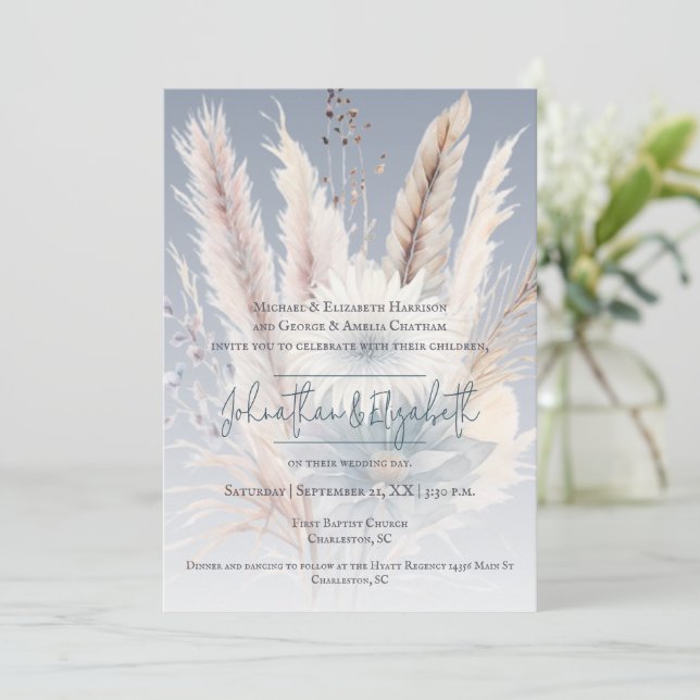 Winter Boho Floral Boda | Invitación azul (Anverso de pie)