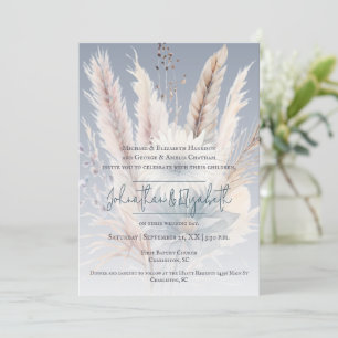 Winter Boho Floral Boda Invitación azul