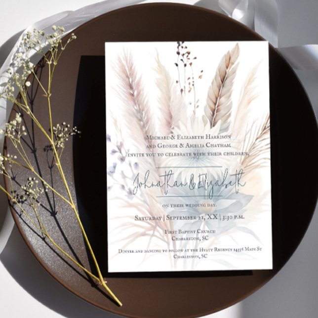 Winter Boho Floral Boda | Invitación blanca (White Winter Boho Floral Wedding Invitation)