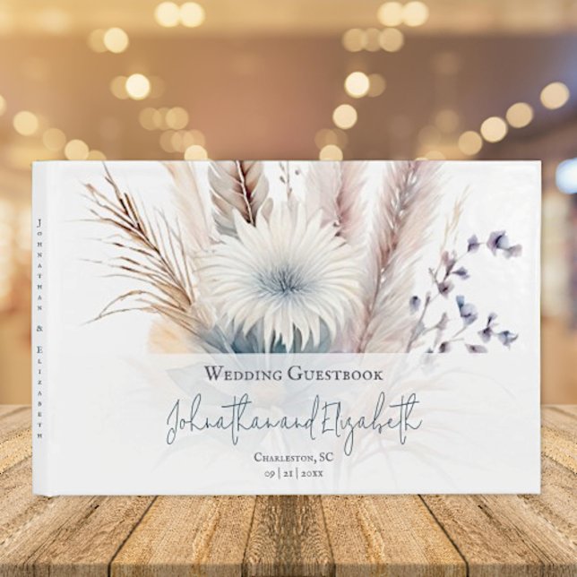 Winter Boho Floral Boda | Libro blanco de invitado (White Winter Boho Floral Wedding Guestbook)