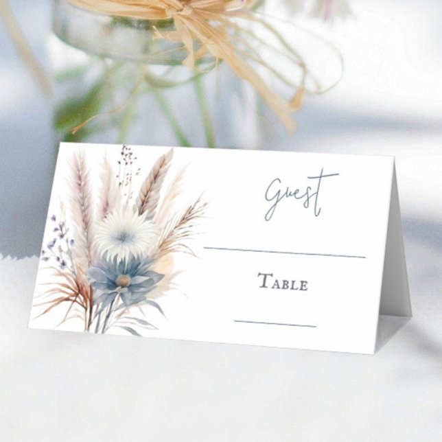 Winter Boho Floral Boda | Tarjeta blanca (Winter Boho Floral Wedding Place Card | White)