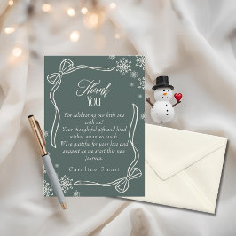 Winter Coquette Green Gracias Tarjeta Baby Shower
