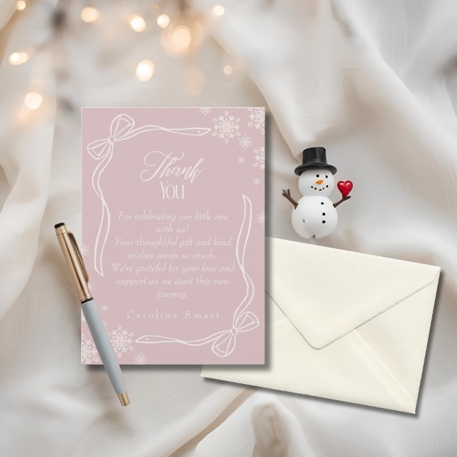 Winter Coquette rosa Gracias Tarjeta Baby Shower (Winter Coquette pink Thank You Baby Shower Card)