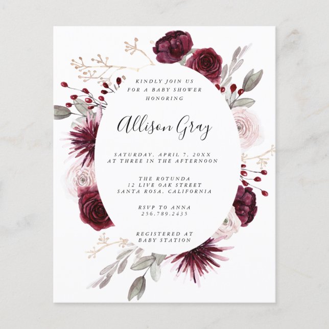 Winter Floral Baby Shower | Folleto presupuestario (Frente)