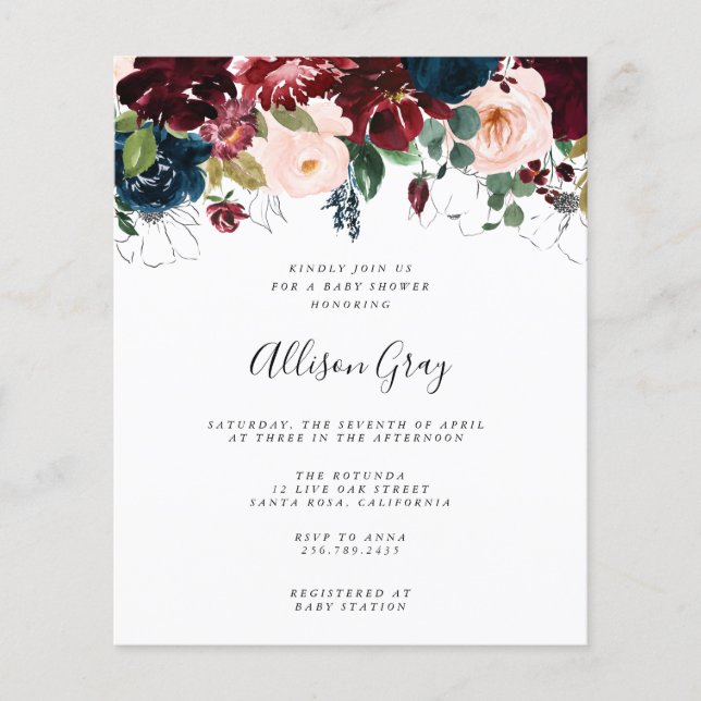 Winter Floral Baby Shower | Folleto presupuestario (Frente)