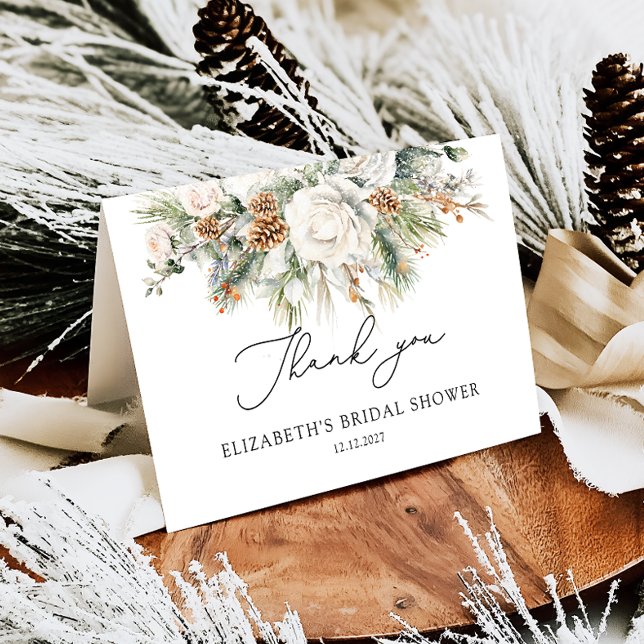 Winter Floral Modern Bridal Shower Gracias Tarjeta (Subido por el creador)