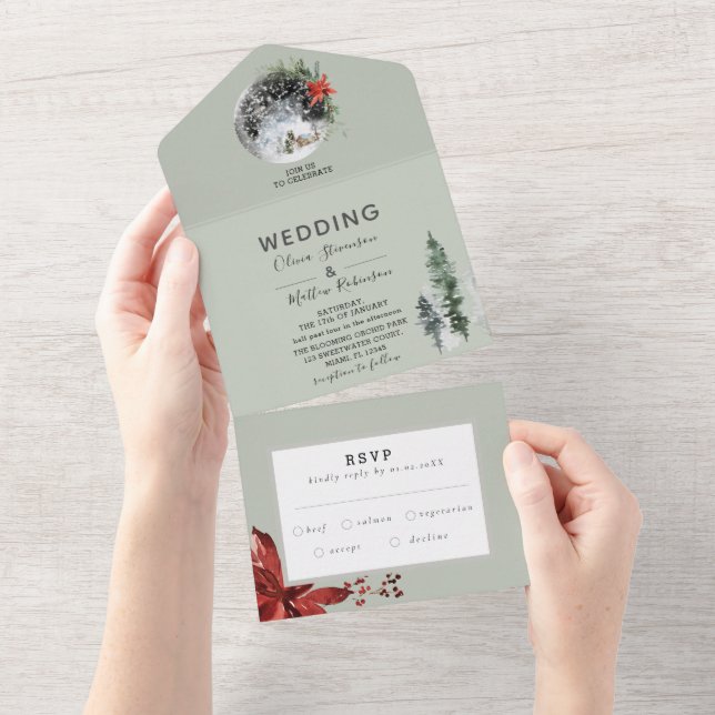 Winter Forest Snowy Boda Todo En Una Invitación (desgarro)
