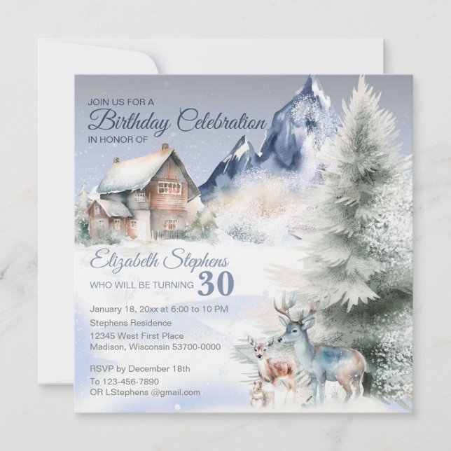 Winter Forest Watercolor Birthday Flat Card (Anverso)
