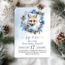 Winter Fox Watercolor Sip y Ver Invitación