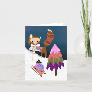 Winter Fox y Sheep Friends BLANK Tarjeta de Saludo