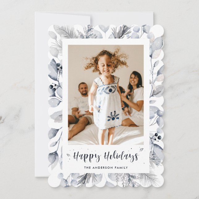 Winter Greenery Berries Foto Tarjeta Feliz de Vaca (Anverso)