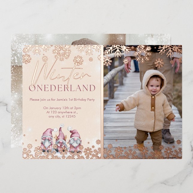 Winter ONEderland chica de invitaciones para el pr (Anverso/Reverso)