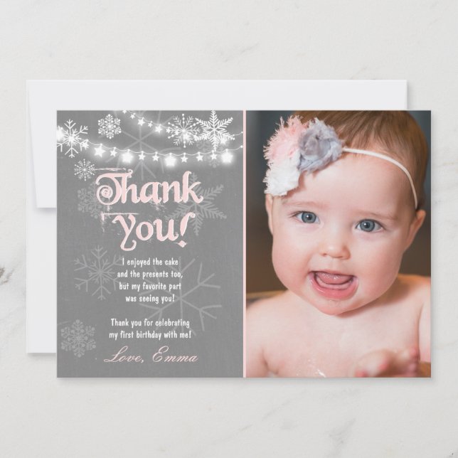 Winter ONEderland Cumpleaños Tarjeta de agradecimi (Anverso)