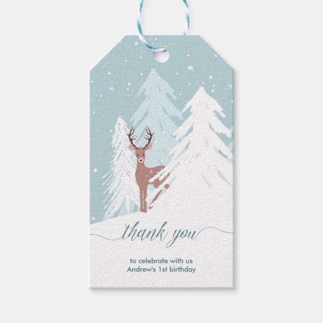 Winter Onederland First Birday Etiqueta Gracias (Anverso)