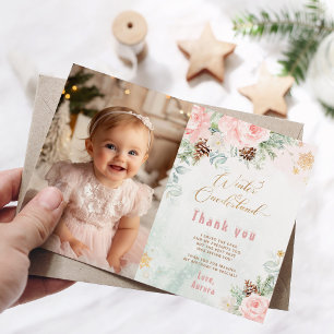 Winter Onederland foto rosa rubor tarjeta de agrad