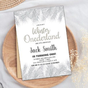 Winter ONEderland Invitaciones Pine Purpurina Plat