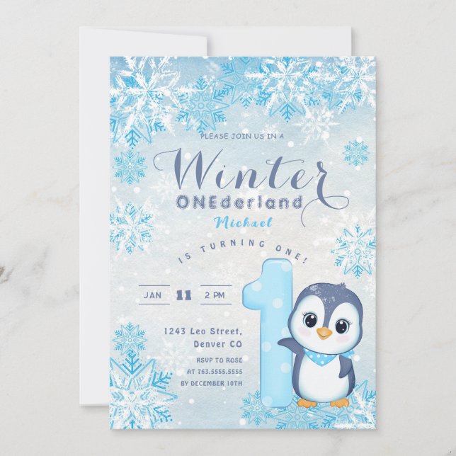 Winter Onederland Snowflakes Blue Boy Primer cumpl (Anverso)
