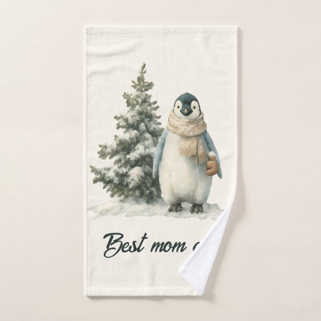 Winter Penguin “Best Mom Ever” Design (Toalla de mano)