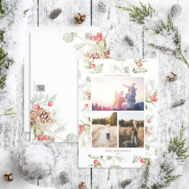 Winter Pine Berry Greenery 3 Tarjeta de vacaciones (Subido por el creador)